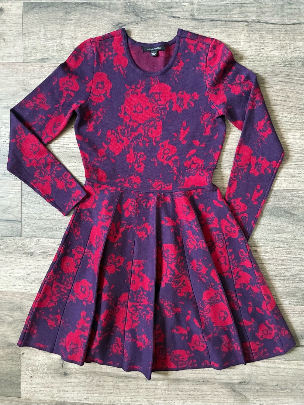 Julia Jordan Vintage Purple and Red Floral Fit-and-Flare Heavy Knitted Dress